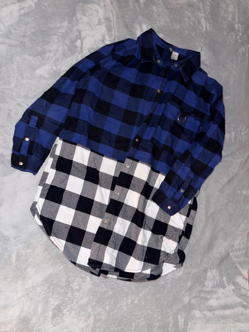 H&M Two-Tone Blue and Black Buffalo Plaid Button-Down Shirt